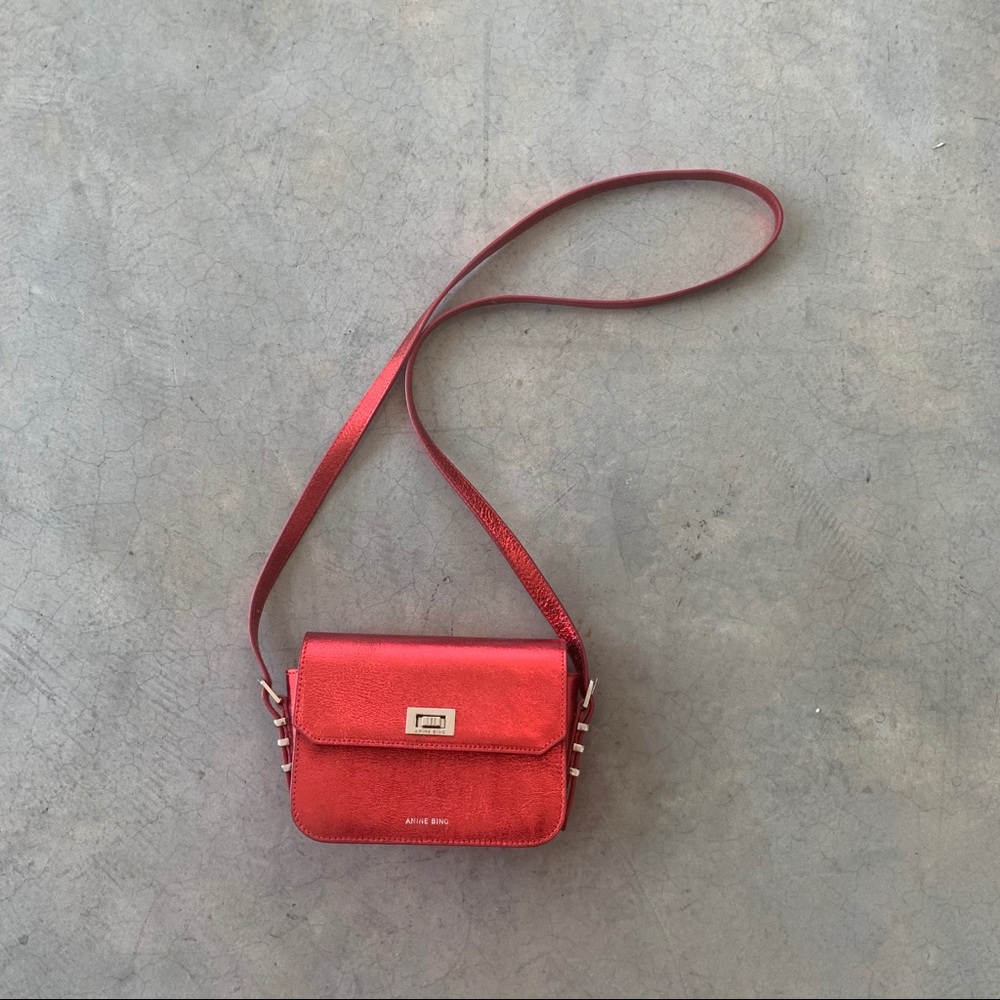Anine Bing Red Metallic Crossbody Bag